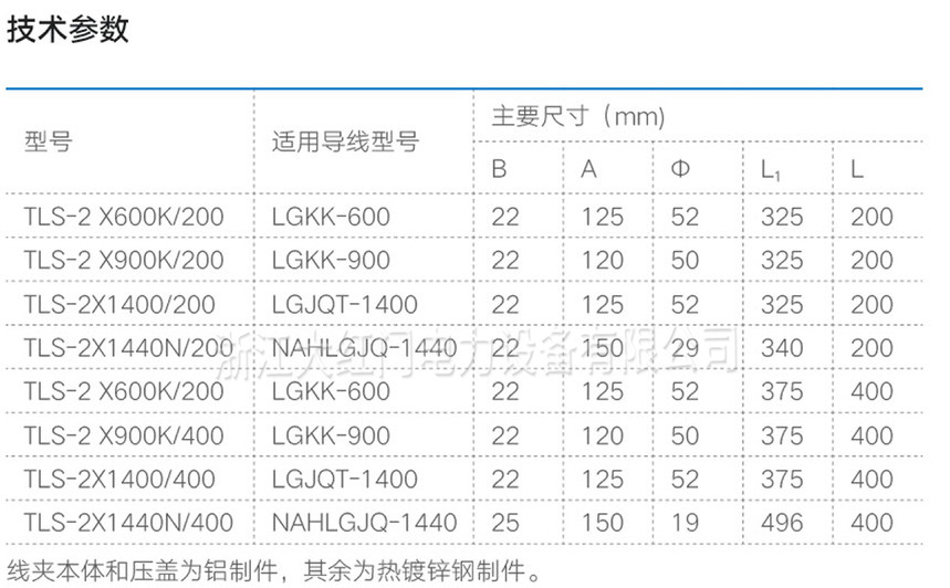 TLS-2系列雙導線螺栓型T型夾（原型號為TL-2)
